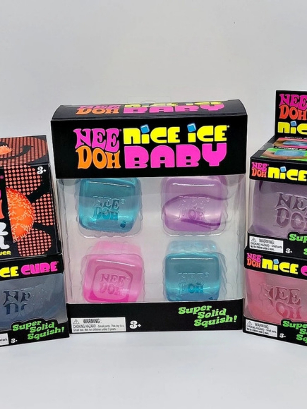 Huge Needoh Squishy Lot Needoh Nice Ice Baby, 3 Nice Cubes, & Orange Fuzz Ball